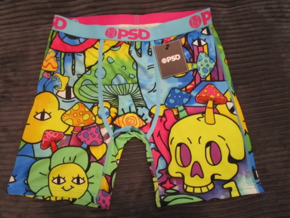PSD Ego Death Neon Colors Skulls Mushrooms Men's Large Underwear Boxer Briefs